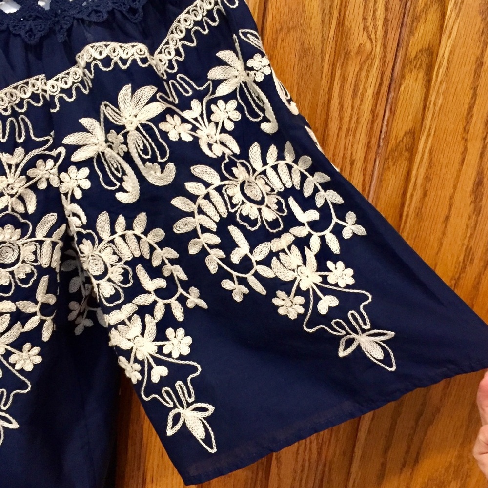Flying Tomato 1X Navy Off Shoulder Embroidered Top - Picture 3 of 5